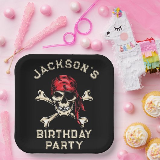 海賊テーマパーティーアダルトサルティスカルブラック2 ペーパープレート (パーティー)