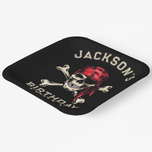 海賊テーマパーティーアダルトサルティスカルブラック2 ペーパープレート (傾斜あり)