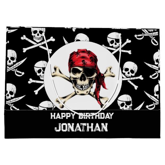 海賊テーマパーティーアダルト塩辛パイレーツスカル ラージペーパーバッグ (裏面)