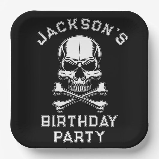 海賊テーマパーティー大人船のスカルブラック2 ペーパープレート (正面)