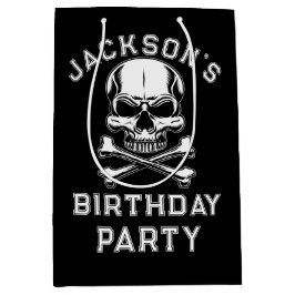 海賊テーマパーティー大人船のスカルブラック ミディアムペーパーバッグ