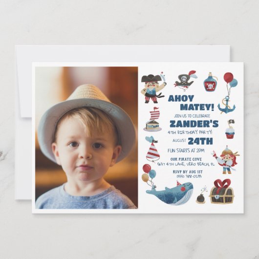 海賊テーマフォトボーイズ4th誕生日パーティー 招待状 (正面)