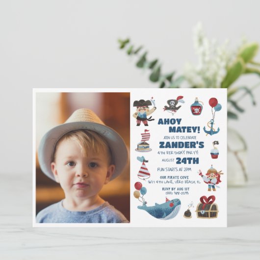 海賊テーマフォトボーイズ4th誕生日パーティー 招待状 (スタンド正面)