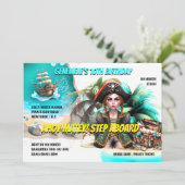 海賊テーマ誕生日ガールキャプテン宝箱 招待状 (スタンド正面)