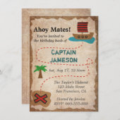 海賊テーマ誕生日会トレジャーマップ 招待状 (正面/裏面)