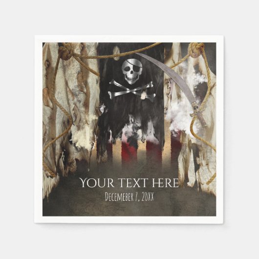 海賊テーマ誕生日又はバチュラーパーティ スタンダードカクテルナプキン (正面)
