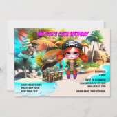 海賊テーマ誕生日 |女の子のキャプテンの宝物 招待状 (正面)