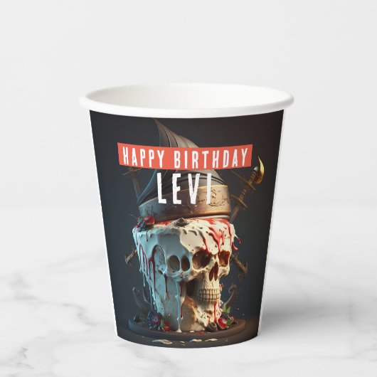 海賊テーマ誕生日 紙コップ (正面)