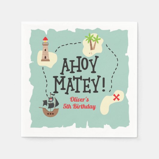 海賊トレジャーマップ誕生日 スタンダードカクテルナプキン (正面)