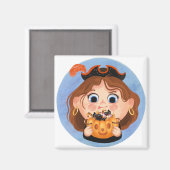 海賊ハロウィーンの衣装を着たかわいい女の子 マグネット (正面/裏面)