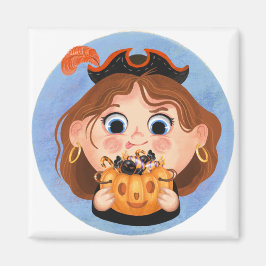 海賊ハロウィーンの衣装を着たかわいい女の子 マグネット