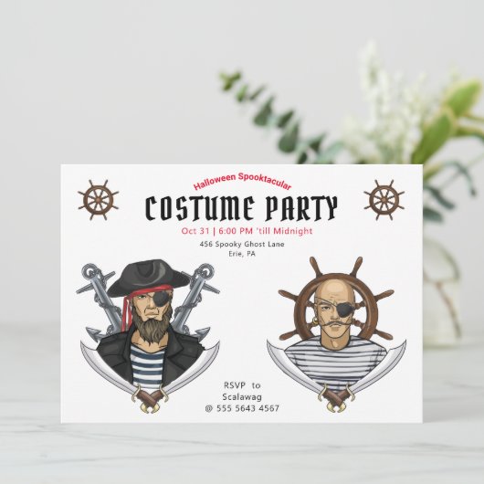 海賊ハロウィーンの衣装パーティー大人 招待状 (スタンド正面)