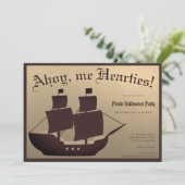 海賊ハロウィーン衣装パーティー船ブラウン金ゴールド 招待状 (スタンド正面)