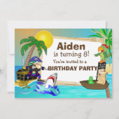 海賊パーソナライズされたおよびサメ誕生日招待状 招待状 (正面)