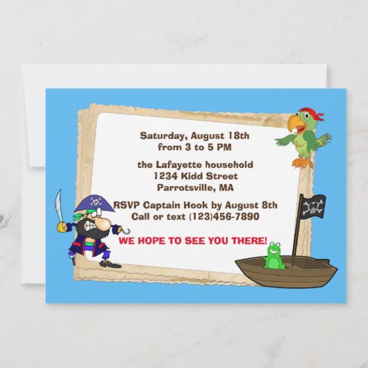 海賊パーソナライズされたおよびサメ誕生日招待状 招待状 (裏面)