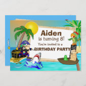 海賊パーソナライズされたおよびサメ誕生日招待状 招待状 (正面/裏面)