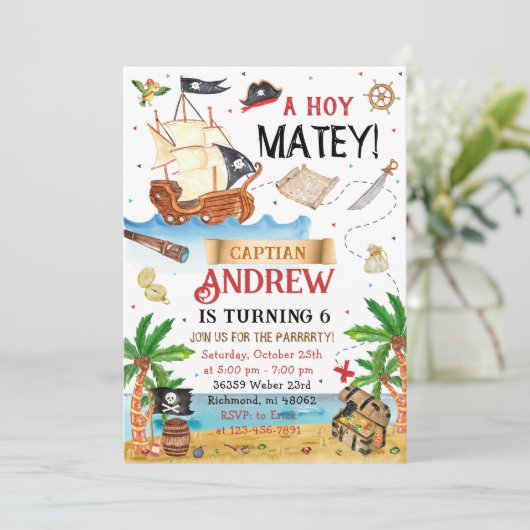 海賊パーソナライズされたの子供の誕生日 招待状 (スタンド正面)