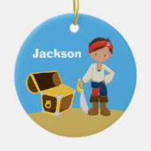 海賊パーソナライズされたキッズブルーボーイズがクリスマス セラミックオーナメント (正面)