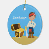 海賊パーソナライズされたキッズブルーボーイズがクリスマス セラミックオーナメント (左)