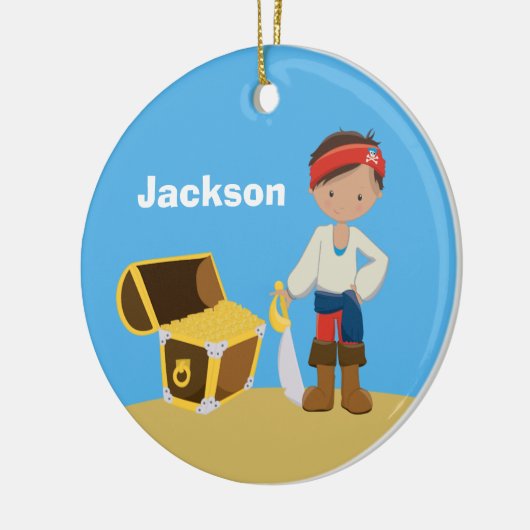 海賊パーソナライズされたキッズブルーボーイズがクリスマス セラミックオーナメント (左)
