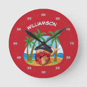 海賊パーソナライズされた仙人カニビーチおもしろいキッズ ラウンド壁時計 (正面)