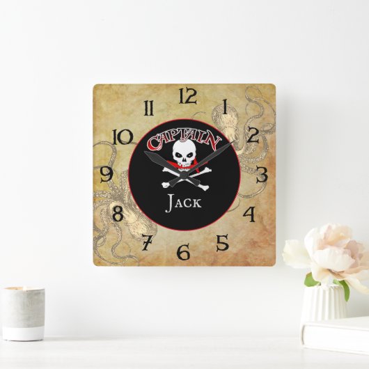 海賊パーソナライズされた船長 スクエア壁時計 (ホーム)