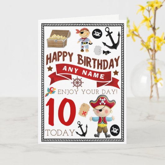 海賊パーソナライズされた財宝誕生日 カード (黄色い花)