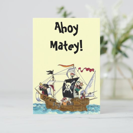 海賊パーティの招待状3.5x5のAhoy招待状 招待状 (スタンド正面)