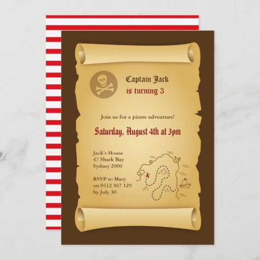 海賊パーティの招待状 招待状 (正面/裏面)
