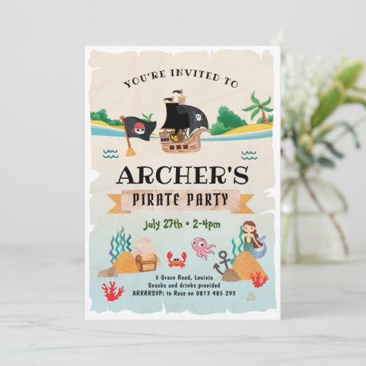 海賊パーティの招待状、海賊誕生日 招待状 (スタンド正面)