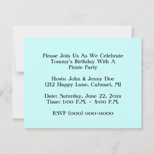 海賊パーティーのテーマの船はジュニアの旗の招待状を航海します 招待状 (裏面)