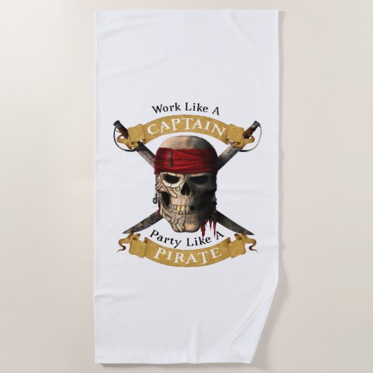 海賊パーティージョルのように船長のように働く ビーチタオル (正面)