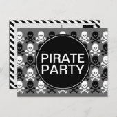 海賊パーティーセンターストライプスカル インビテーションポストカード (正面/裏面)