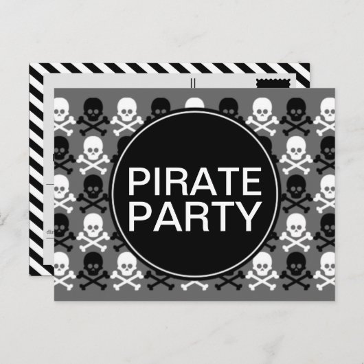 海賊パーティーセンターストライプスカル インビテーションポストカード (正面/裏面)