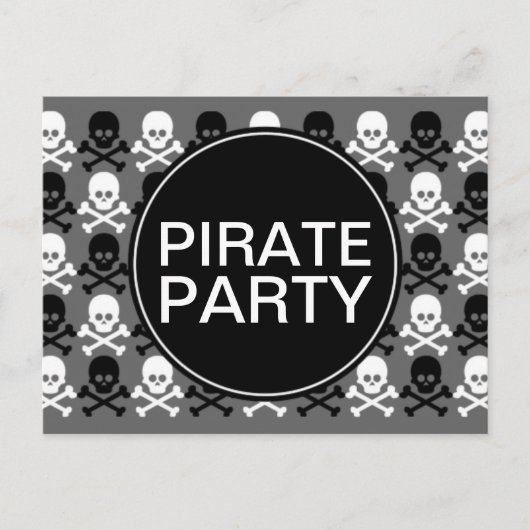 海賊パーティーセンターストライプスカル インビテーションポストカード (正面)