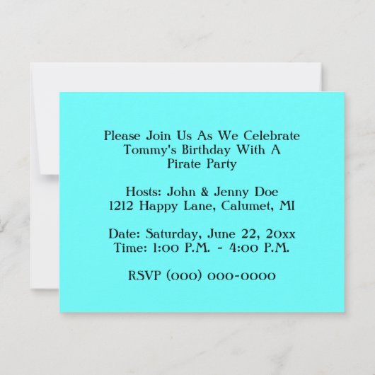 海賊パーティーテーマ船帆JR国旗招待状 招待状 (裏面)