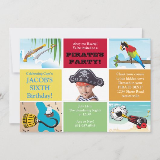 海賊パーティー写真誕生日招待状 招待状 (正面)