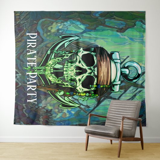 海賊パーティー船のドクロの背景 タペストリー (インサイチュ(横))