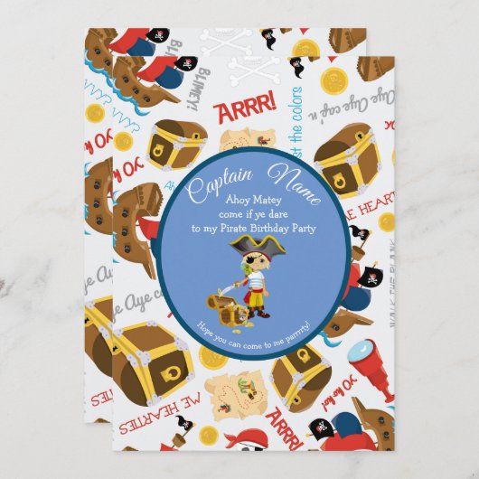 海賊パーティー　宝物と船の招待状 招待状 (正面/裏面)