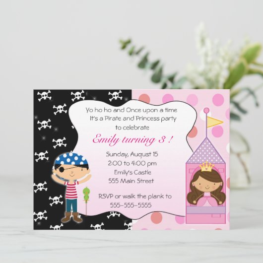 海賊プリンセスの子供の誕生日のパーティの招待状 招待状 (スタンド正面)