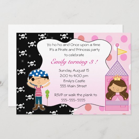 海賊プリンセスの子供の誕生日のパーティの招待状 招待状 (正面/裏面)