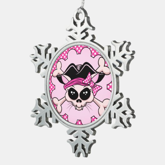 海賊プリンセスの子猫のスカル スノーフレークピューターオーナメント (右)