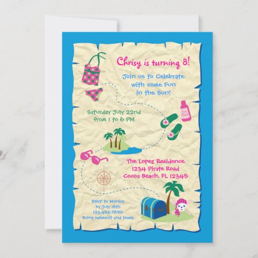 海賊プールパーティー誕生日招待状 招待状 (正面)