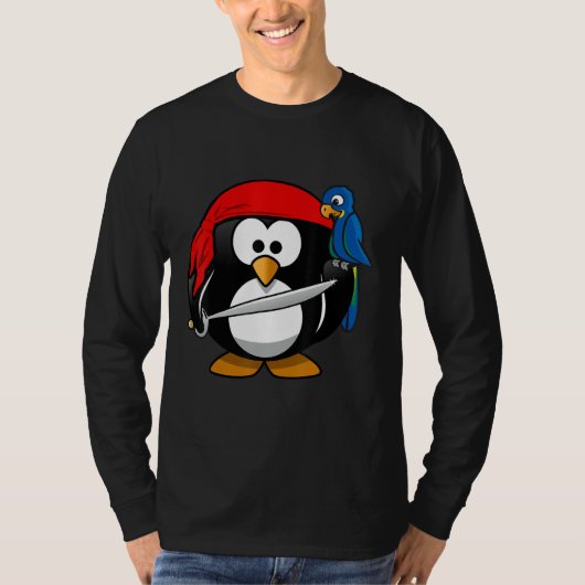 海賊ペンギン動物と面白いシャツ漫画カート Tシャツ (正面)