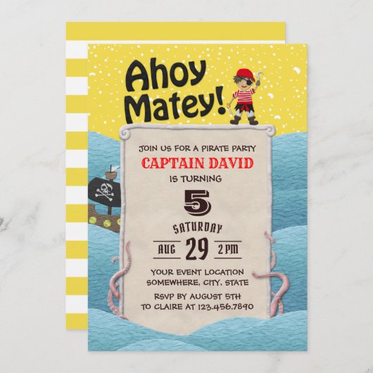 海賊ボーイタコアホイマテイ誕生日パーティー 招待状 (正面/裏面)