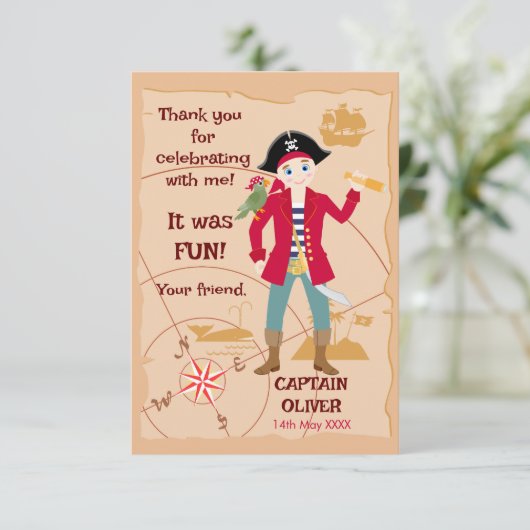 海賊ボーイトレジャーマップおもしろい誕生日パーティー サンキューカード (スタンド正面)