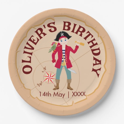 海賊ボーイトレジャーマップおもしろい誕生日パーティー ペーパープレート (正面)