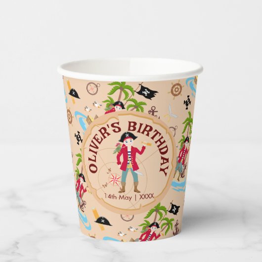 海賊ボーイトレジャーマップおもしろい誕生日パーティー 紙コップ (左)