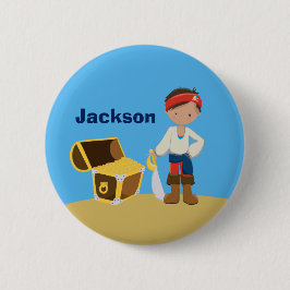 海賊ボーイビーチ夏かわいいキッズモノグラムブルー 缶バッジ