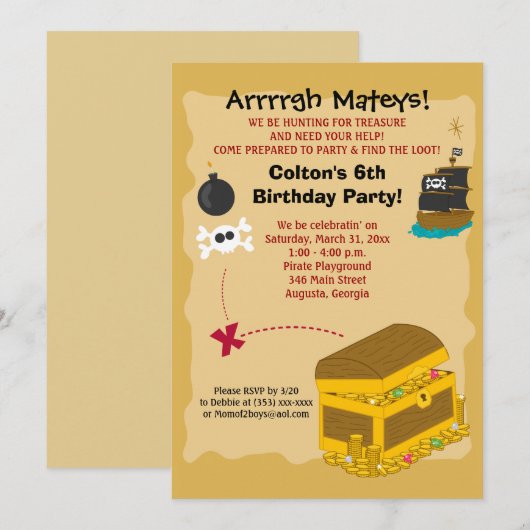 海賊ボーイ誕生日招待状5x7 招待状 (正面/裏面)